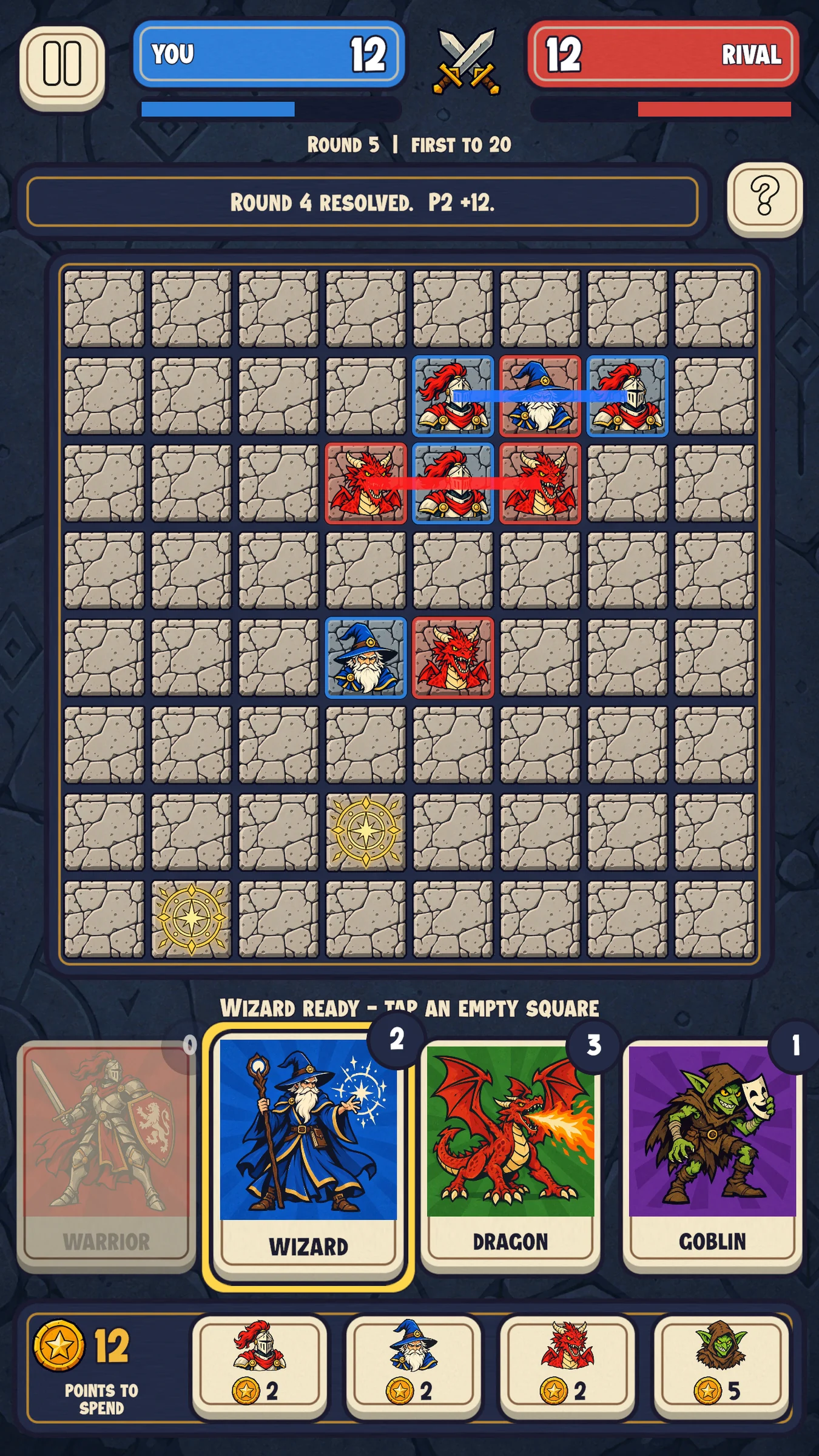 Pick a card, then tap an empty square.