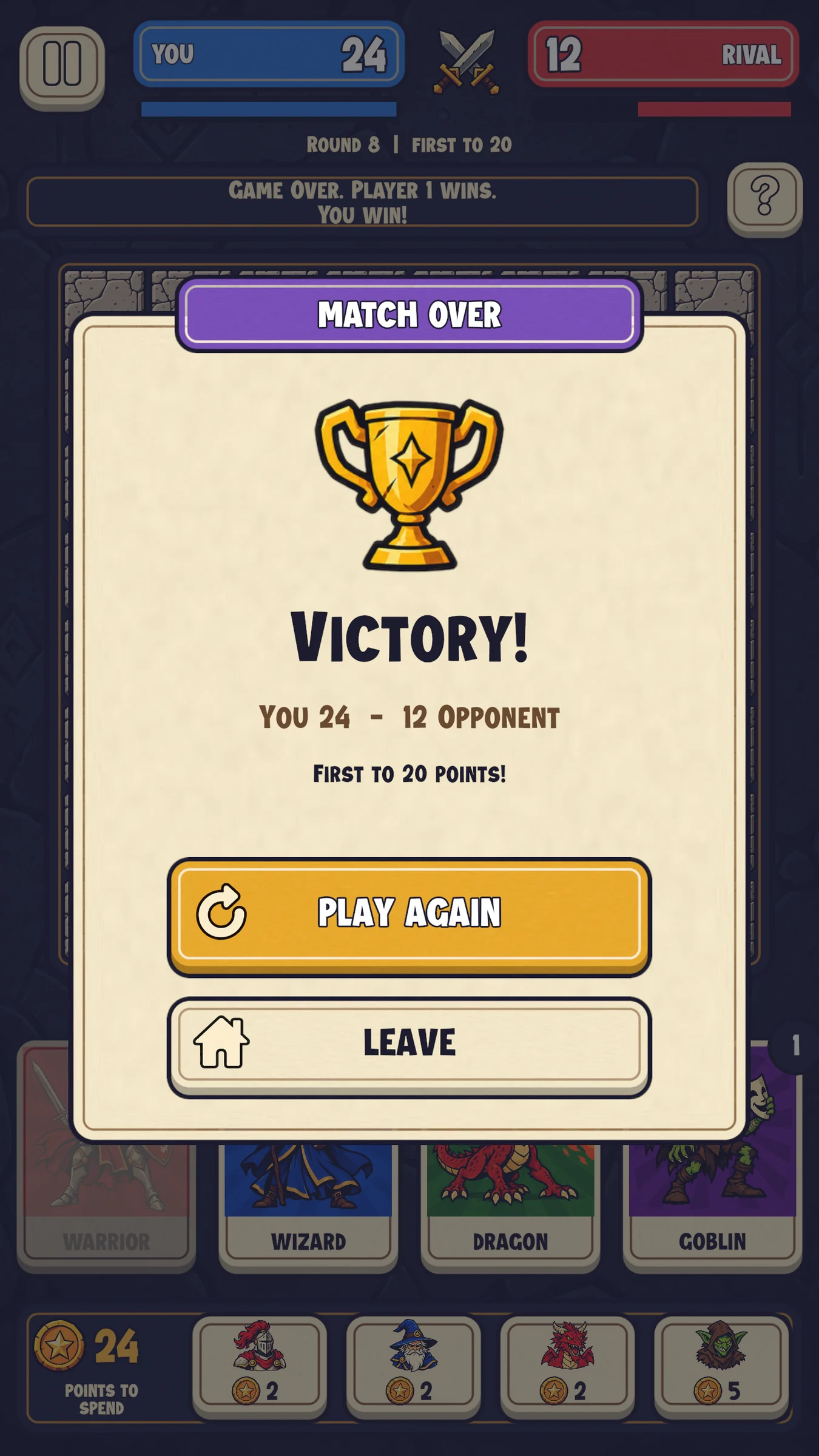 First to 20 wins.