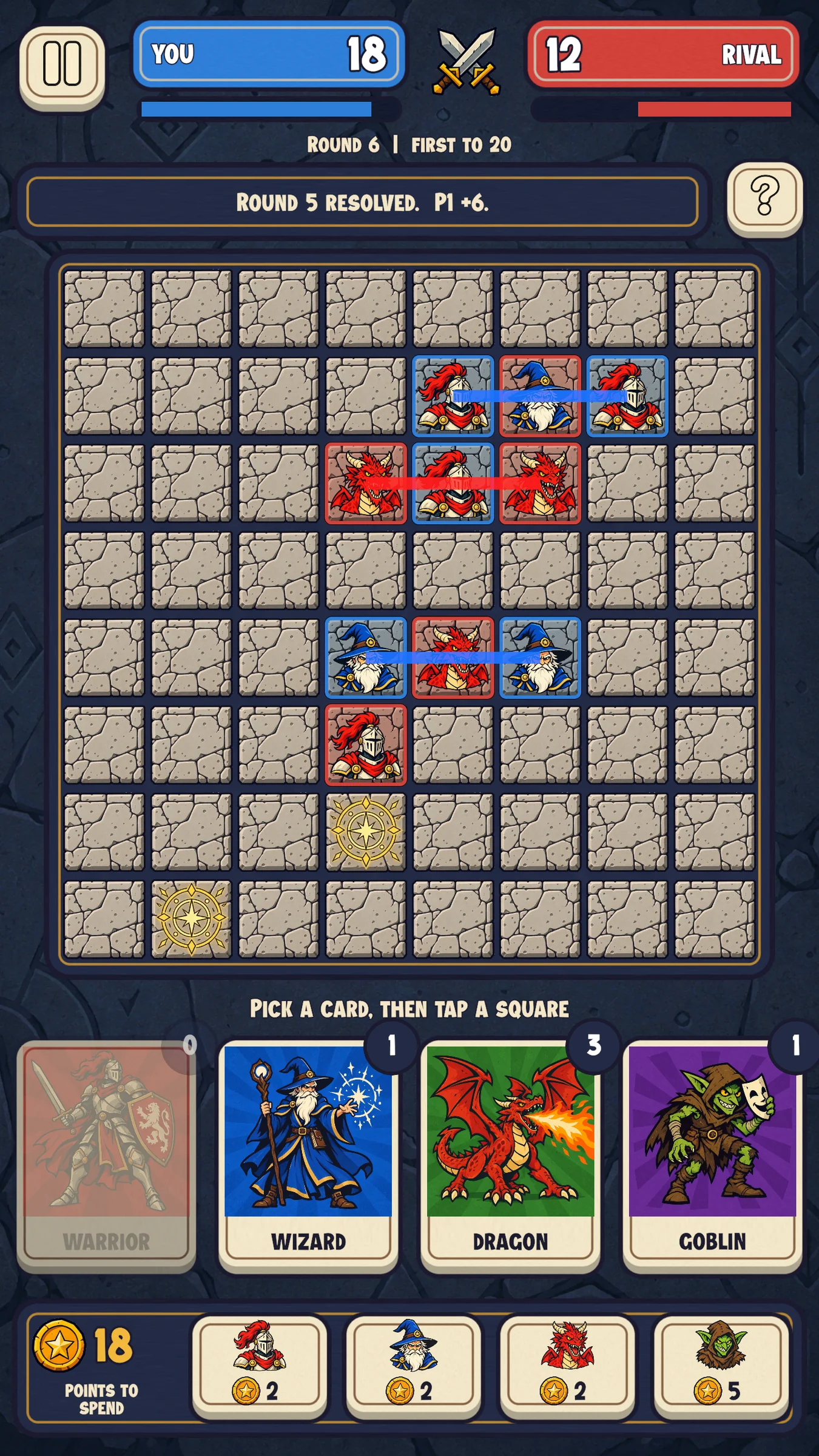 A Wizard trap scores: the lines show the cards it caught.