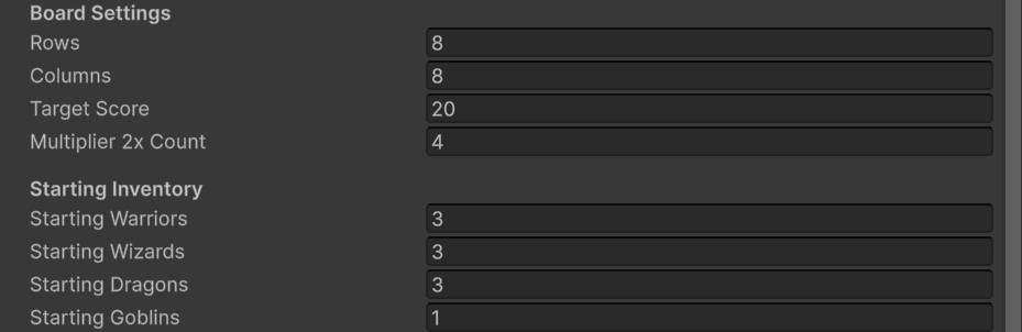 Board settings: 8x8, first to 20, 4 double-score squares, and the starting cards.