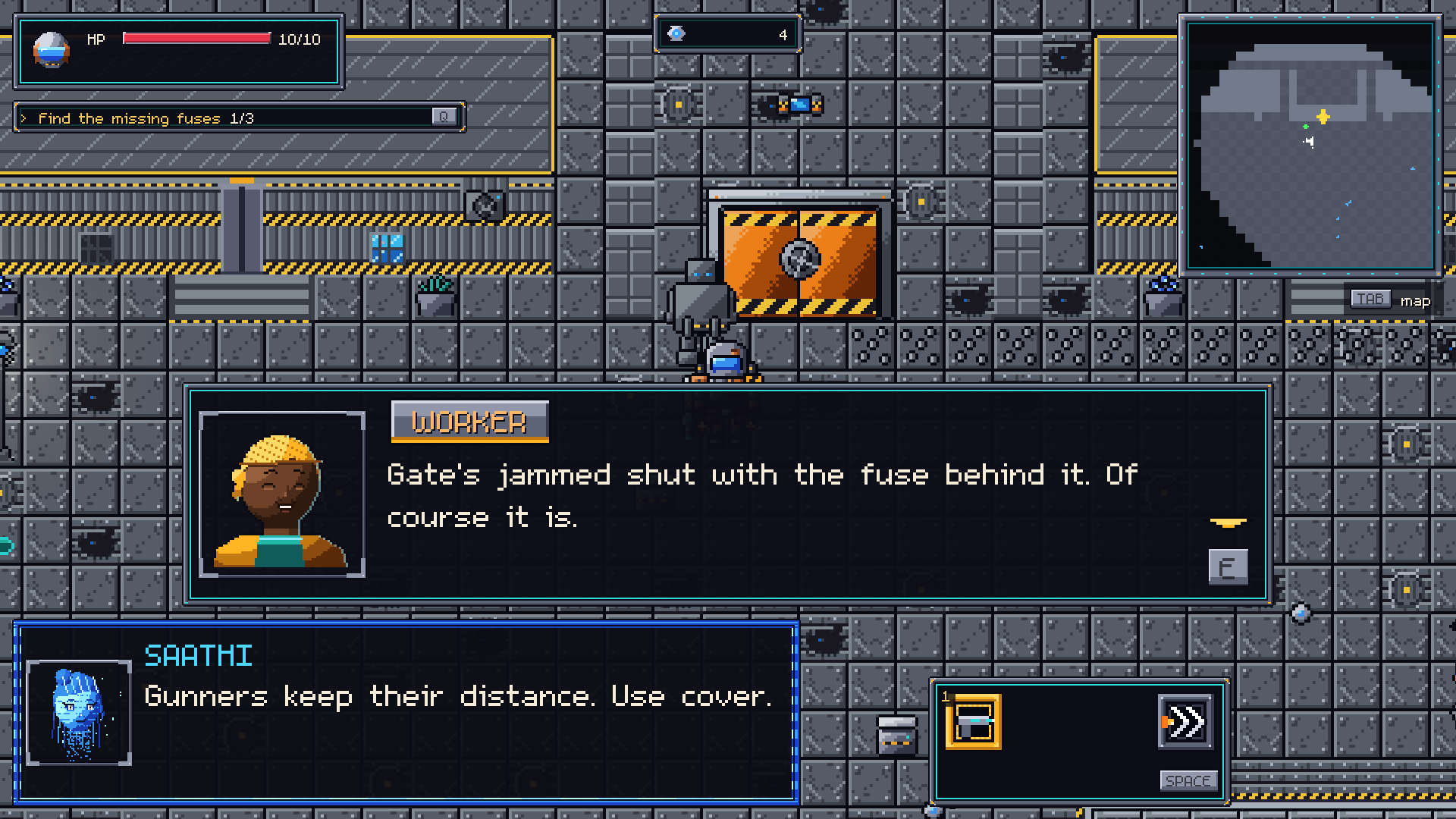 Meru's depot: a worker gives the next step of the fuse quest.