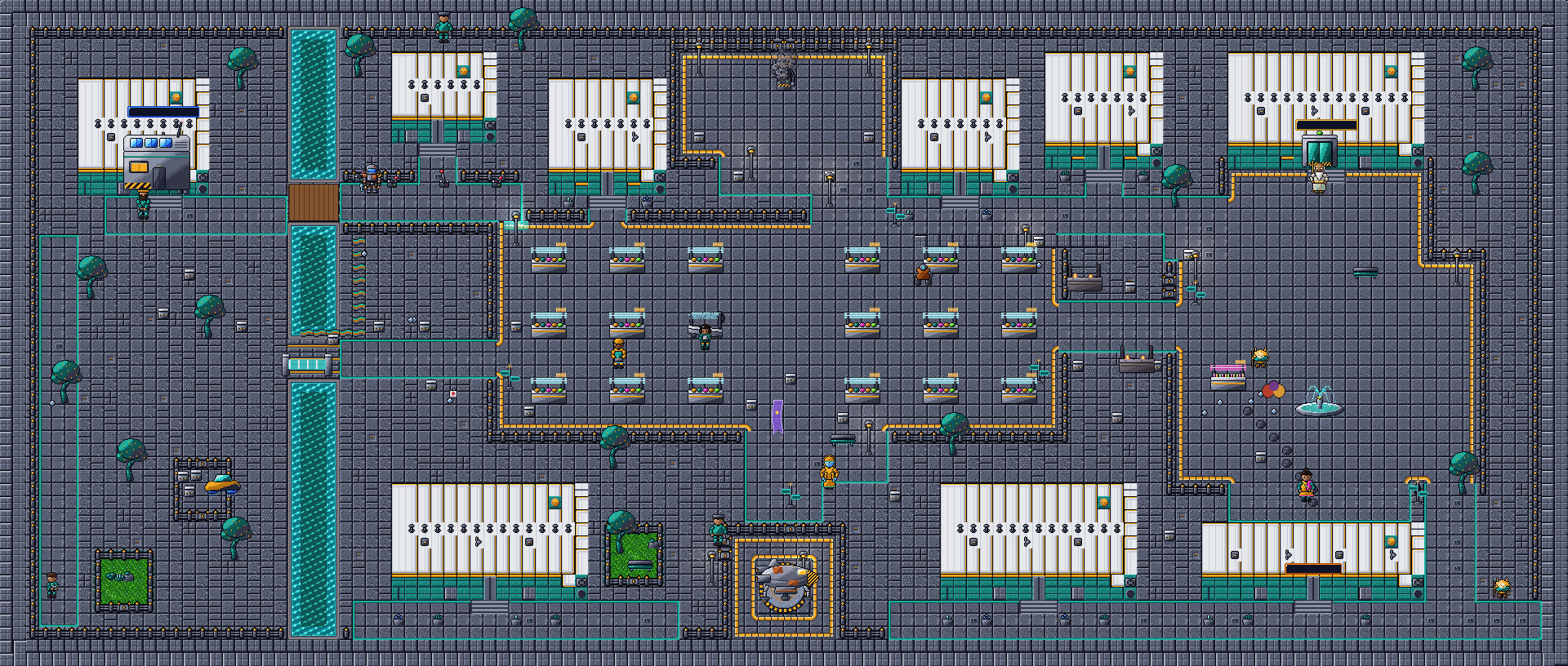 The full Kora map: market, canal, turbine and dome shelter.