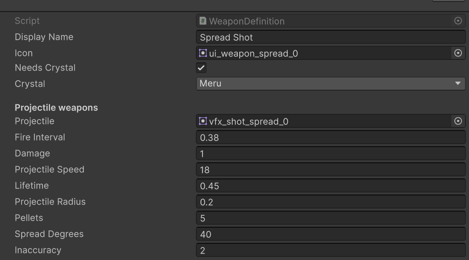 Spread Shot: 5 pellets over 40 degrees. It's the Meru Crystal upgrade, so it only works while that crystal is lit.