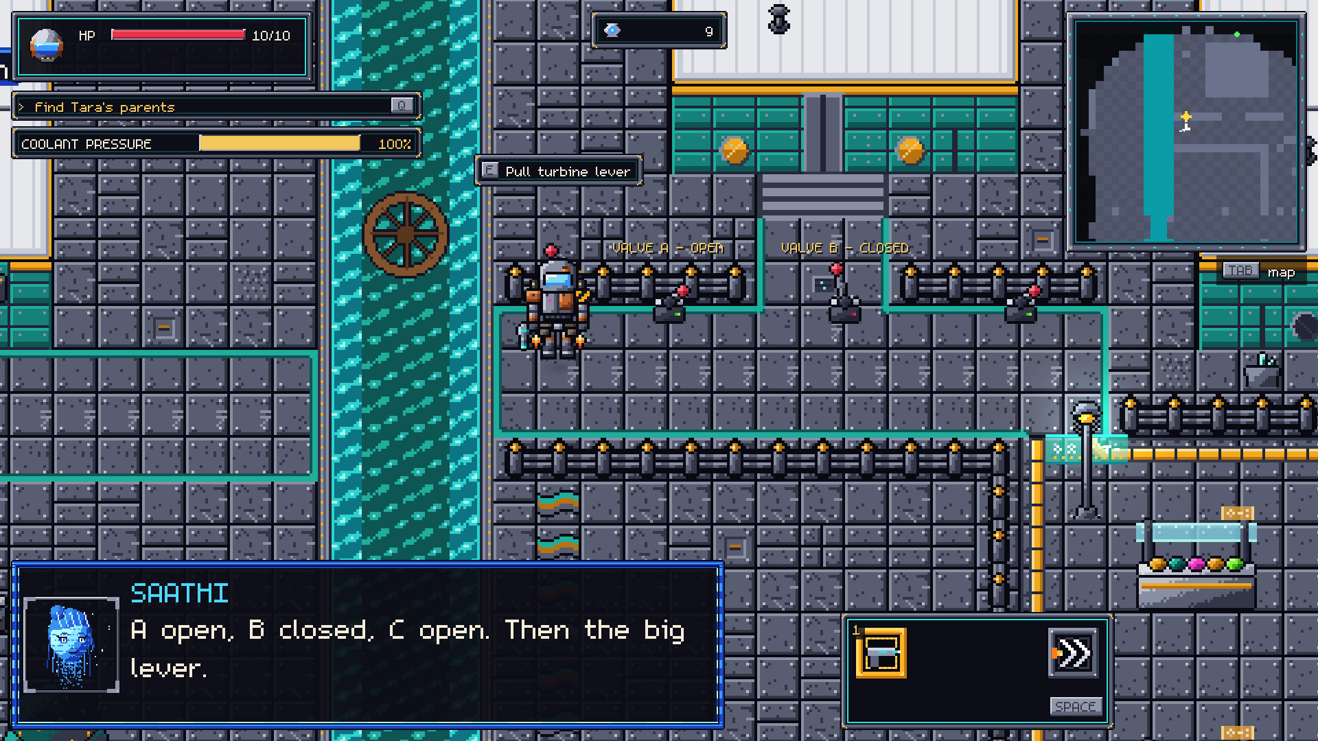 At 100% pressure the prompt changes to "Pull turbine lever".