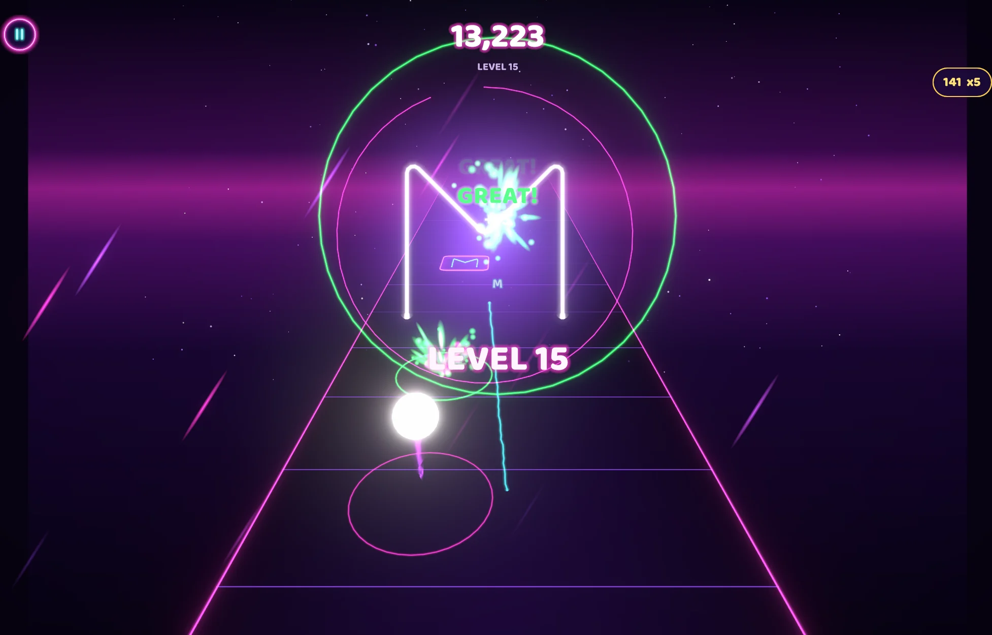 An M blasts as the run reaches level 15.