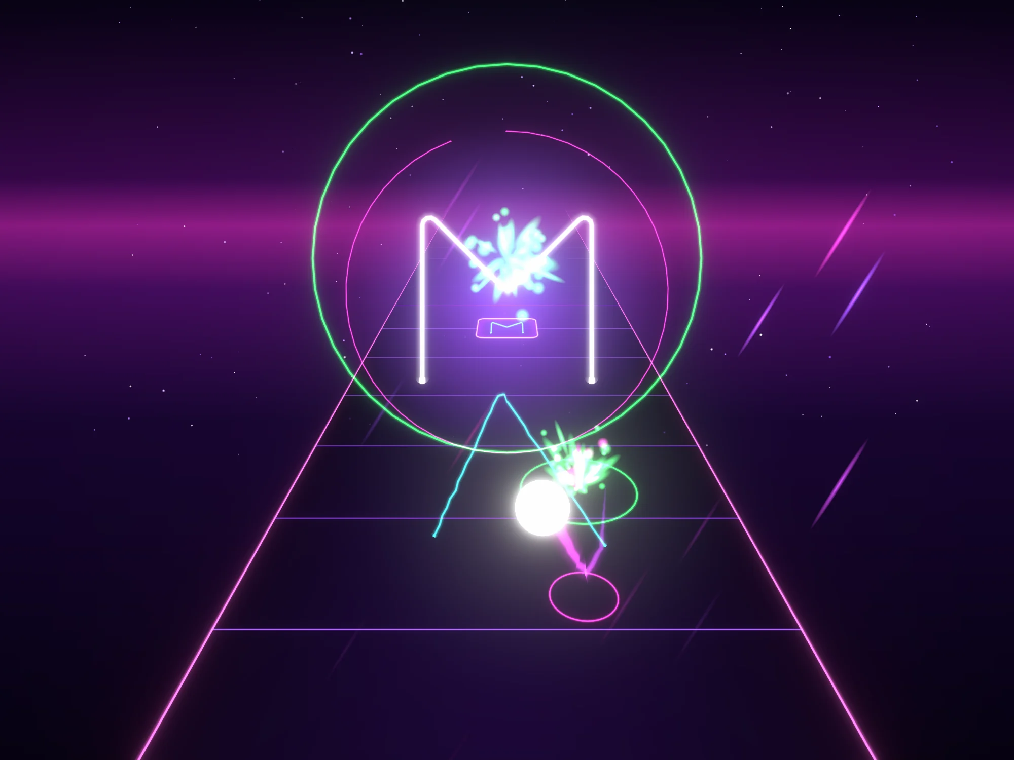 The M, the hardest shape, bursting into sparks.