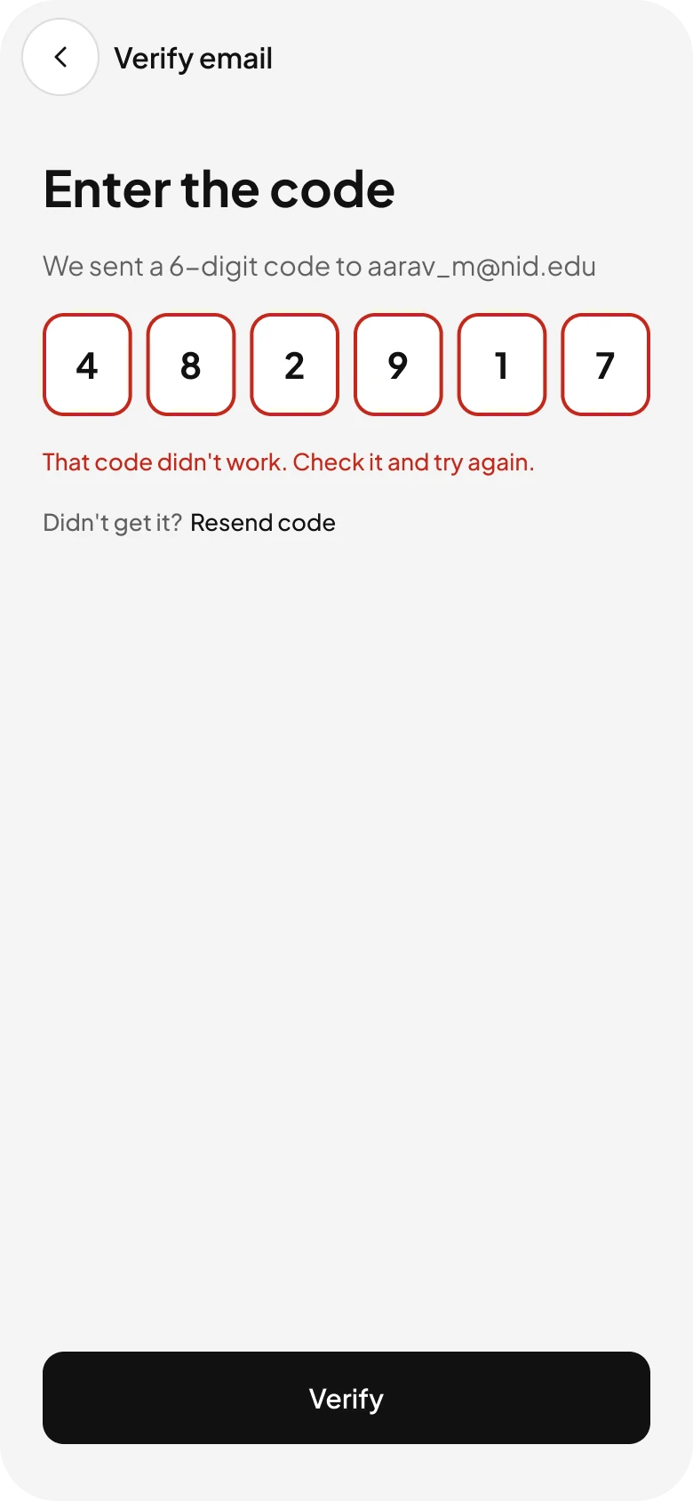 A wrong OTP code.