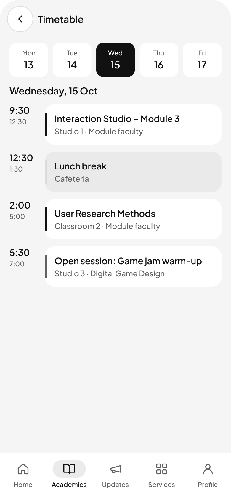 Module timetable.