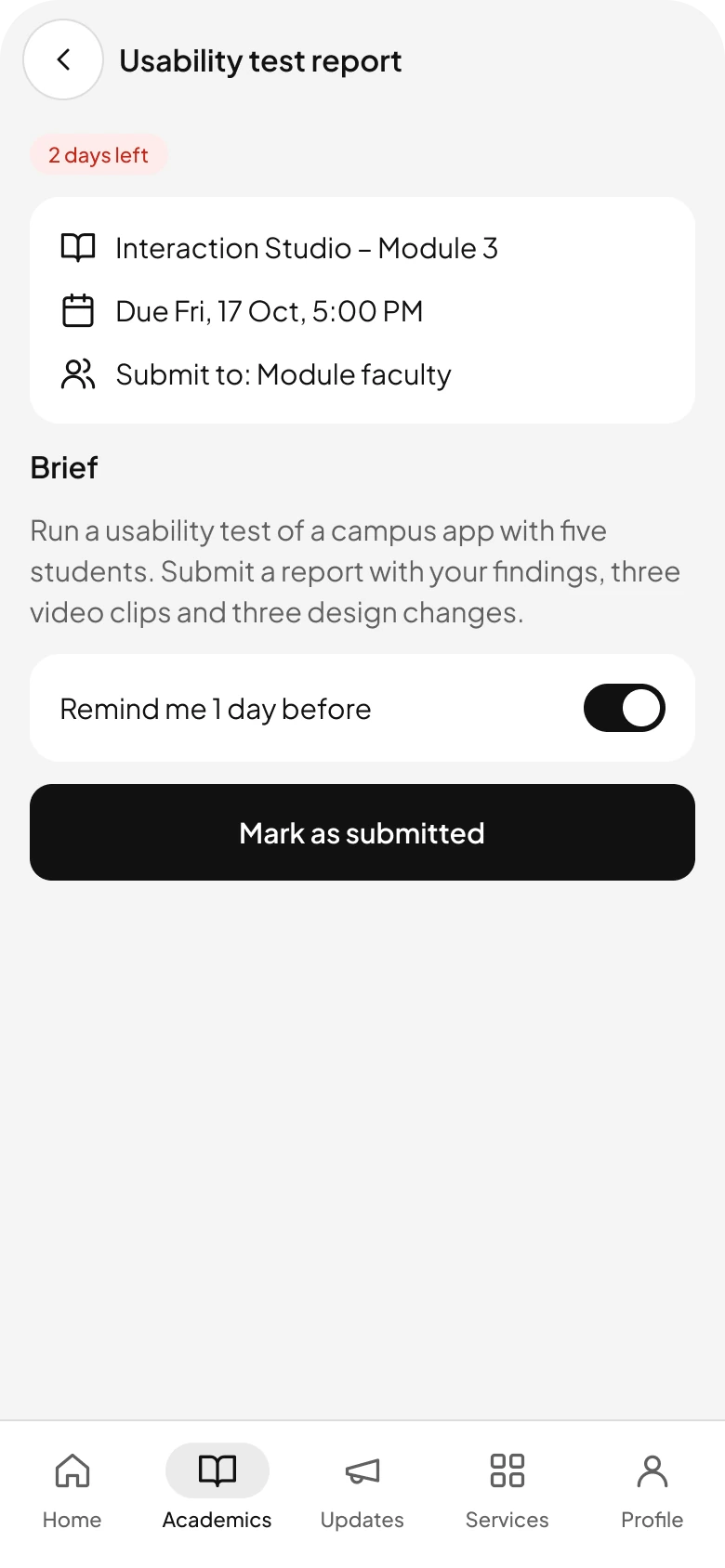 A submission, with a reminder.