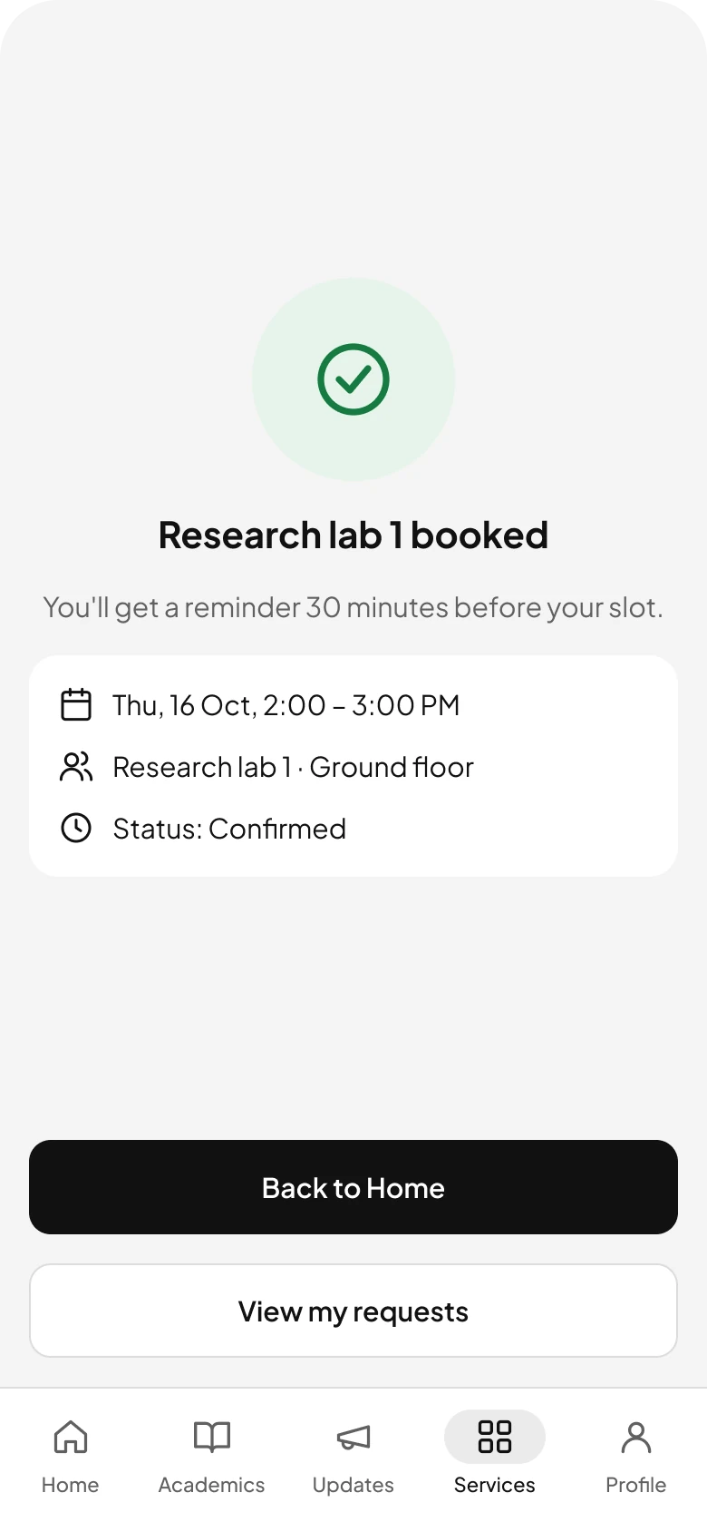 A booked space, confirmed.