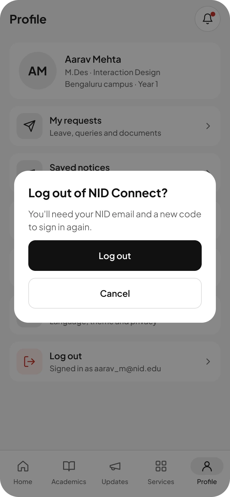 Log-out confirmation.