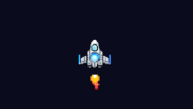 The 128 px ship I tried (recreated in game from the original art): finer pixels than everything around it.