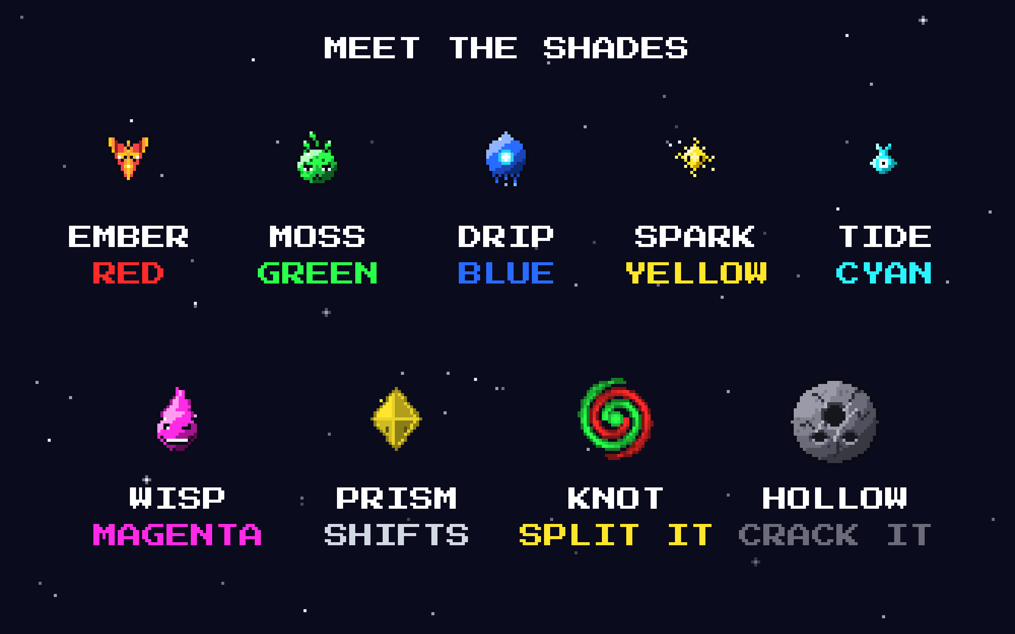 The Shades, one for each colour.