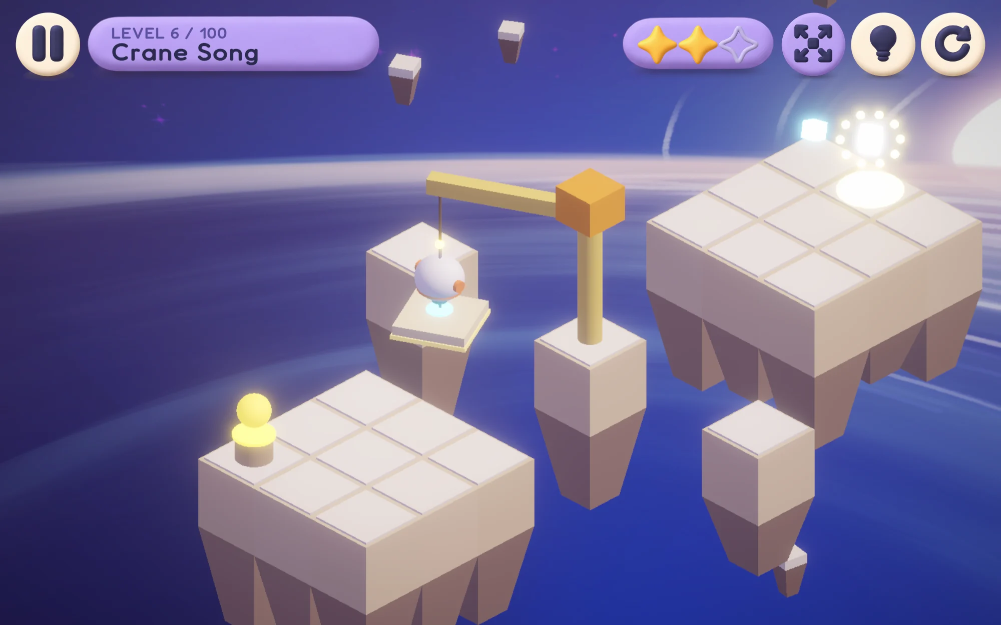 Level 6: Tinku rides the crane across a gap.