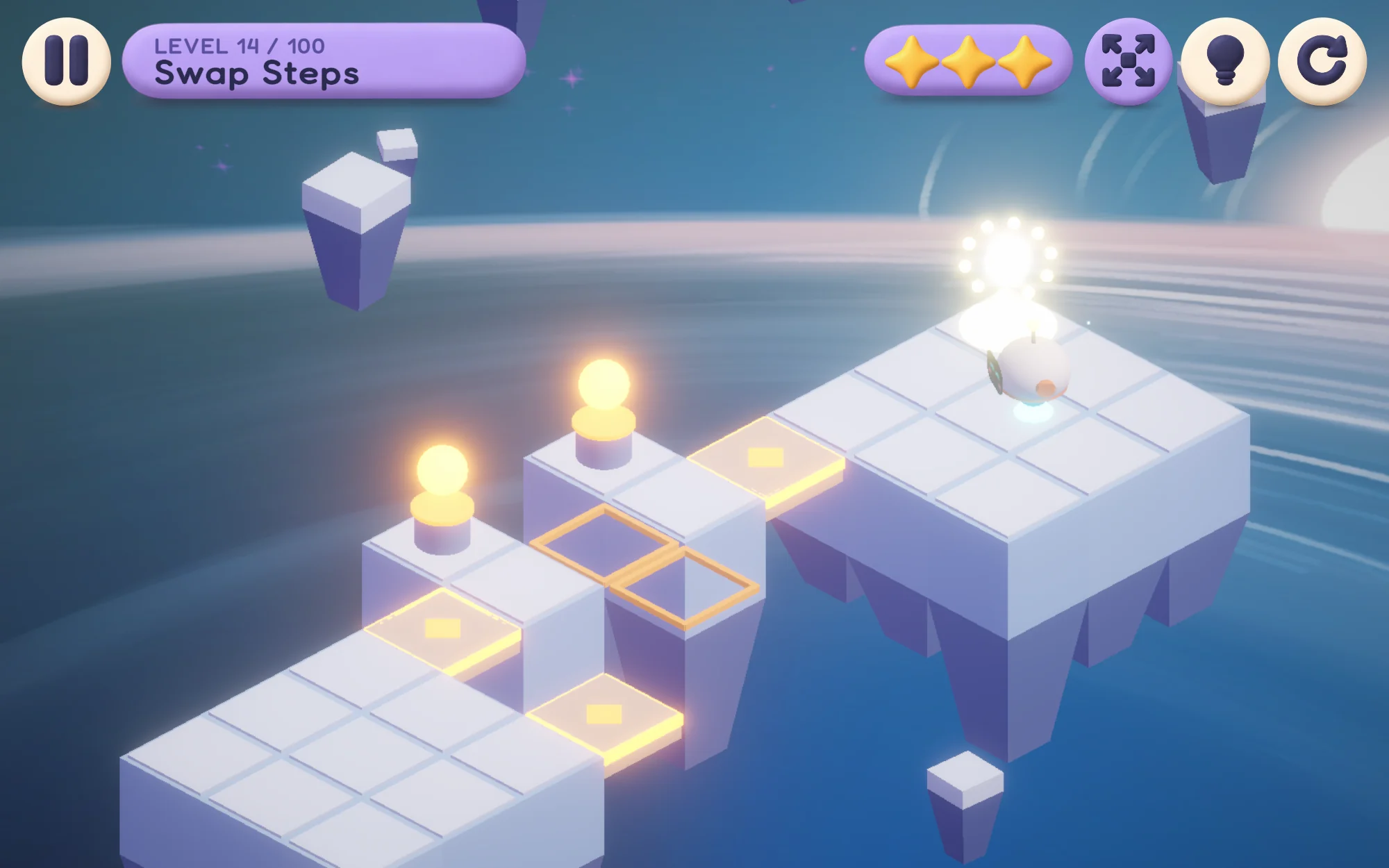 Level 14: orange swap tiles change places when a switch is pressed.