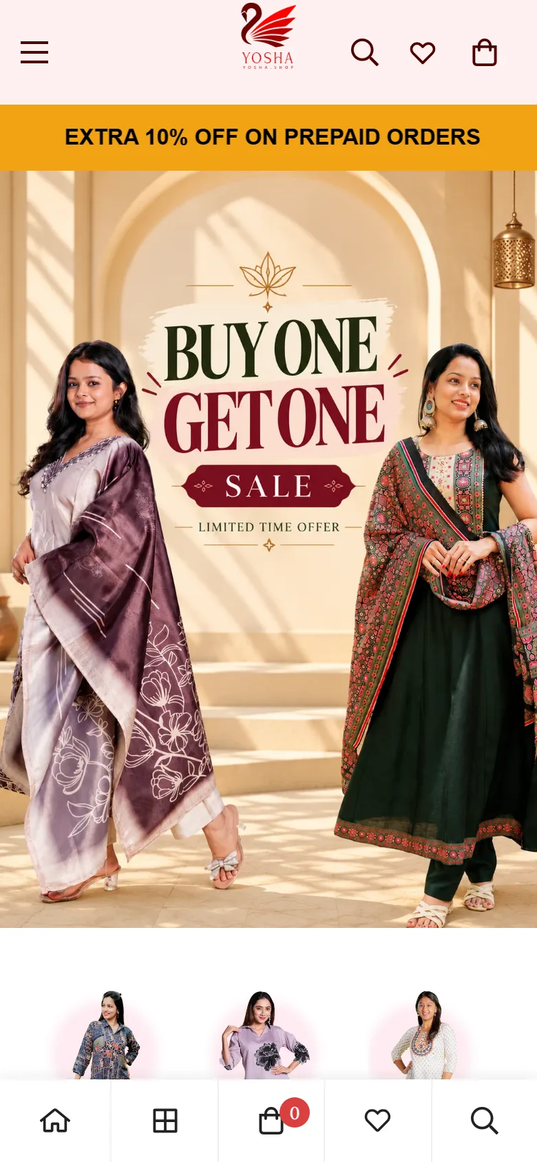 The home page, leading with the sale.
